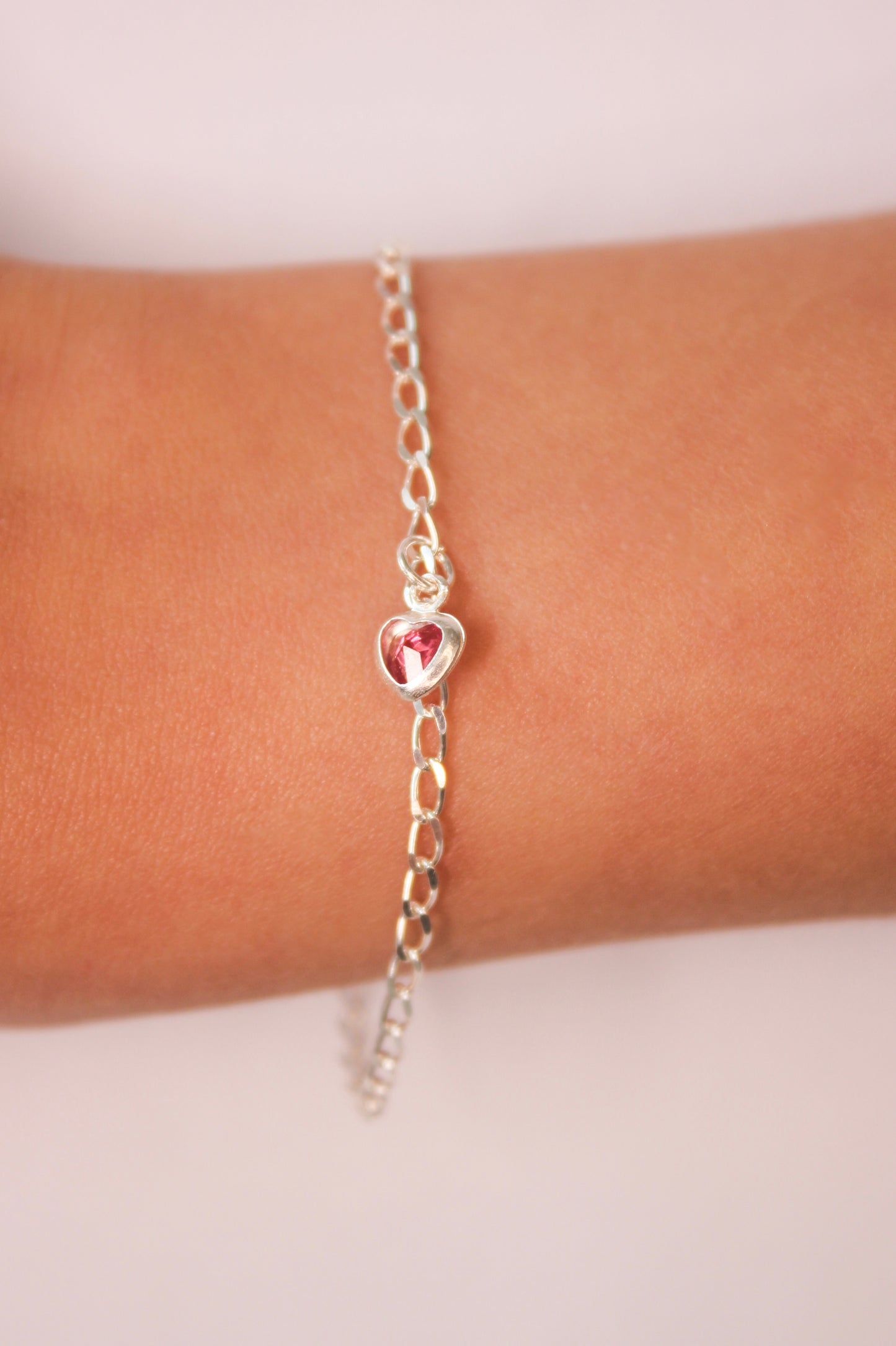 Pulseira Infantil Coração Rosa em Prata 925