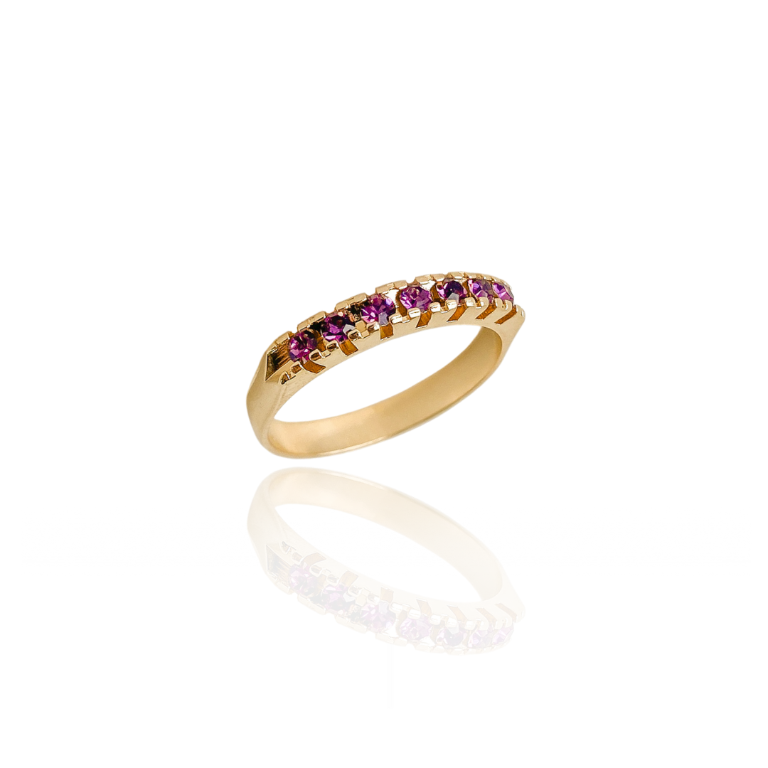 Anel Meia Aliança Pedraria Roxo