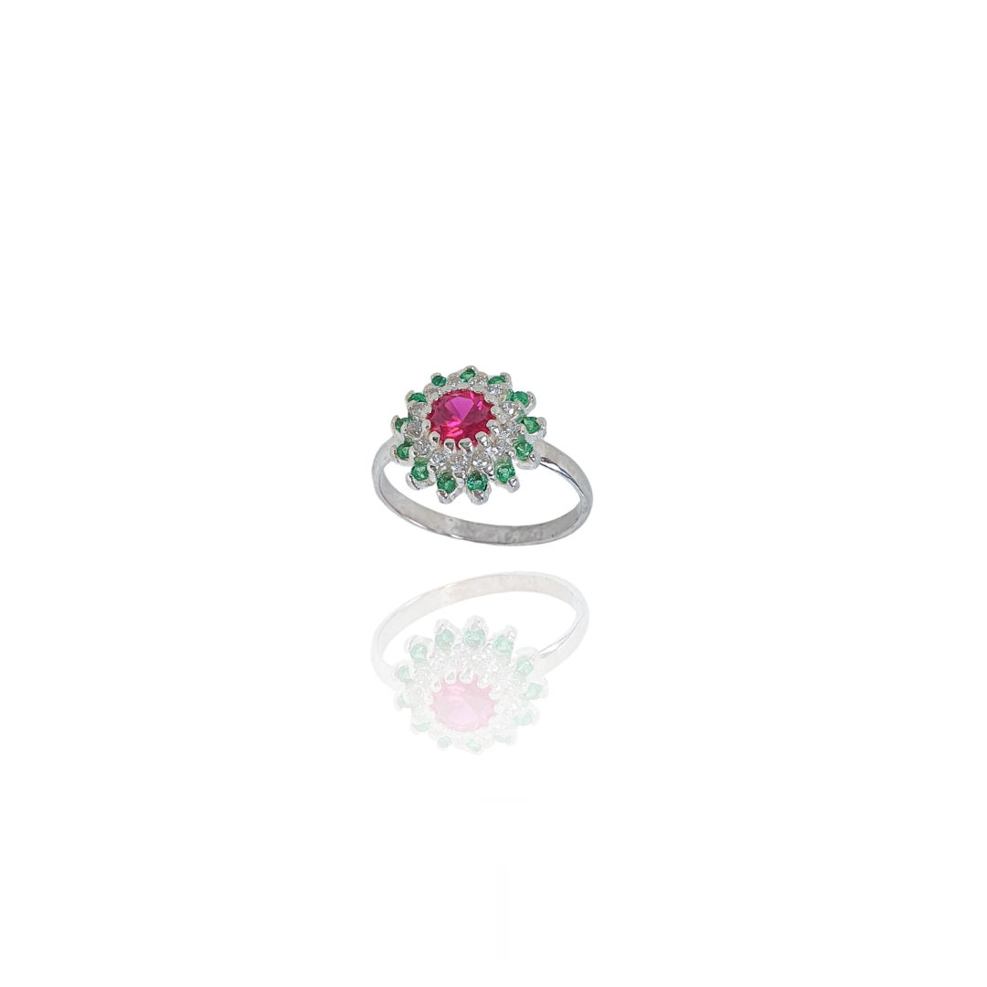 Anel Flor Colorida em Prata 925