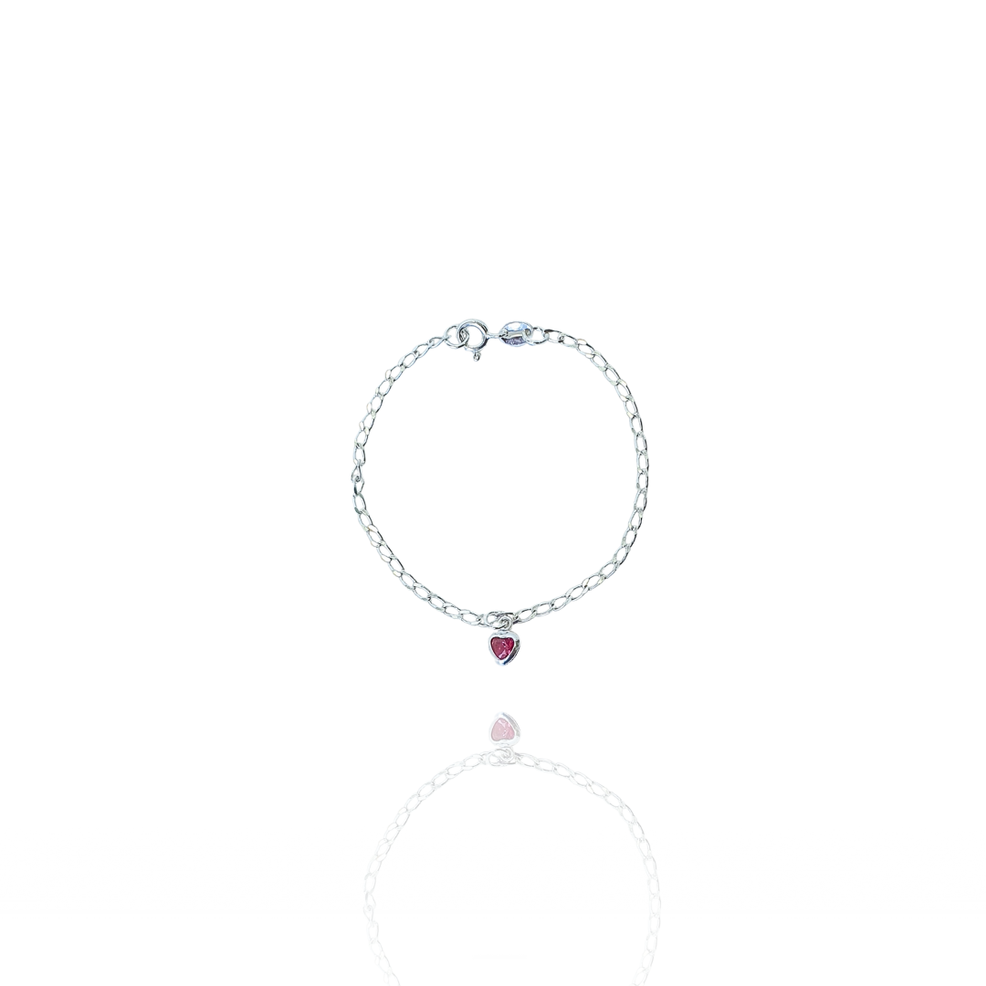Pulseira Infantil Coração Rosa em Prata 925