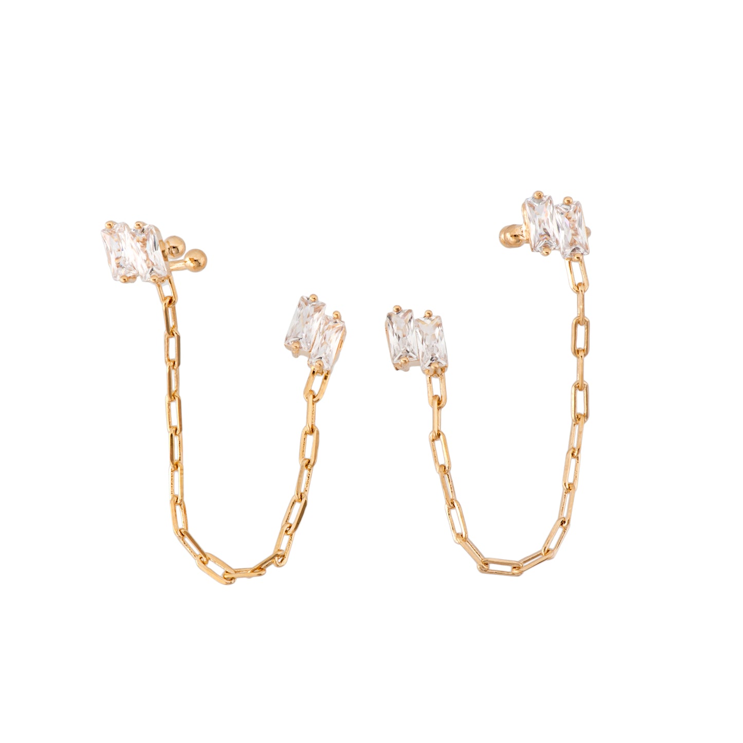 Brinco Ear Line Zircônias Baguette