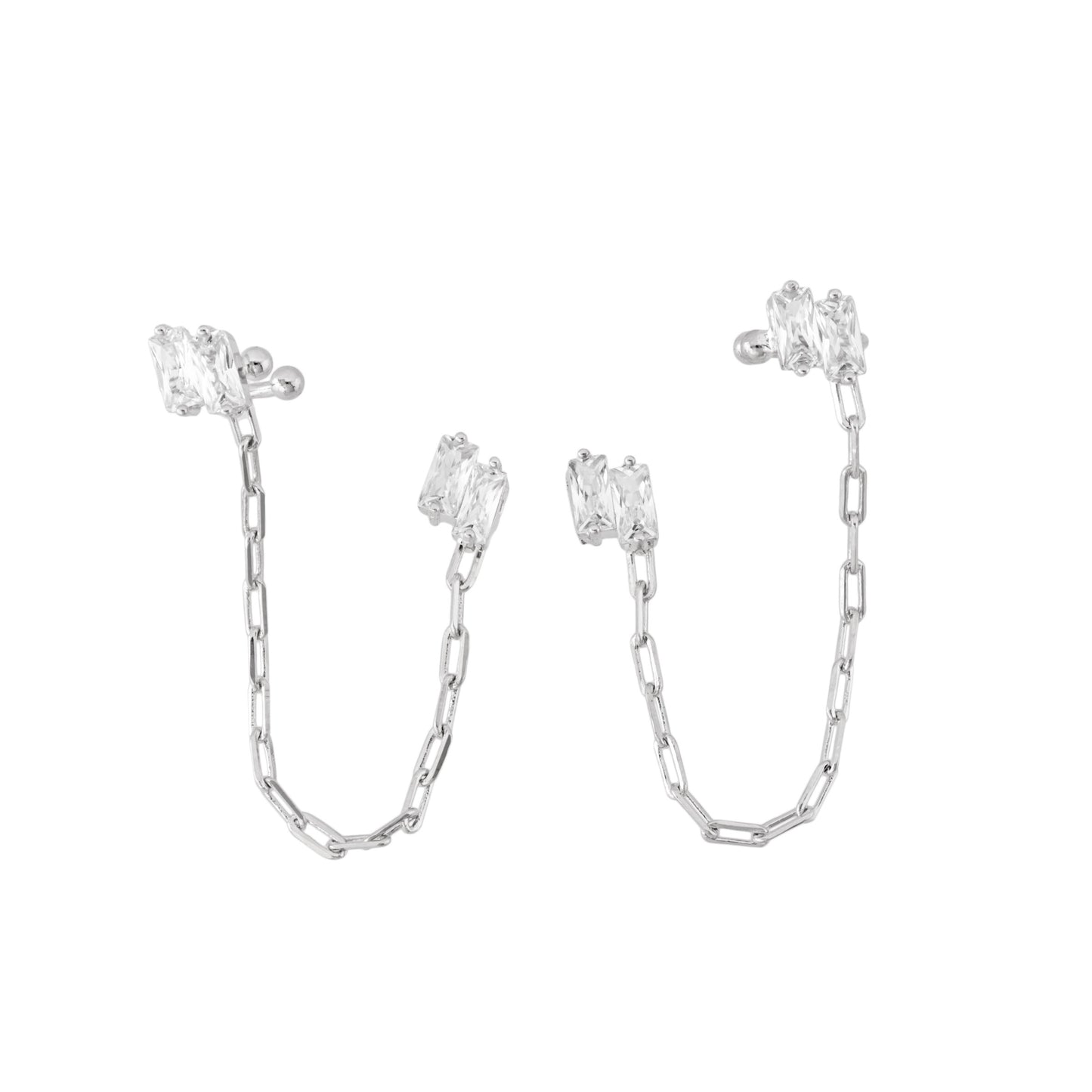 Brinco Ear Line Zircônias Baguette