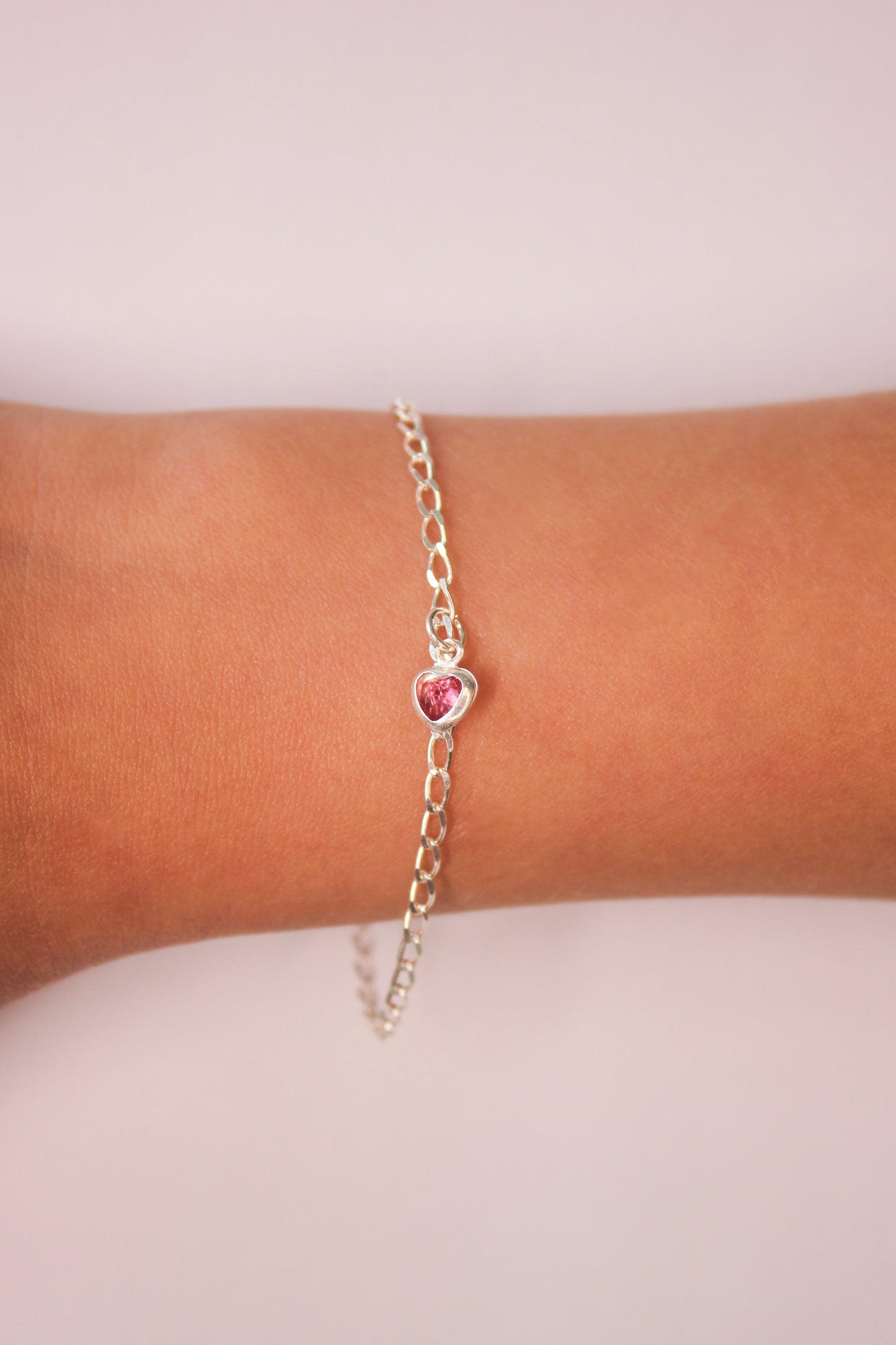 Pulseira Infantil Coração Rosa em Prata 925