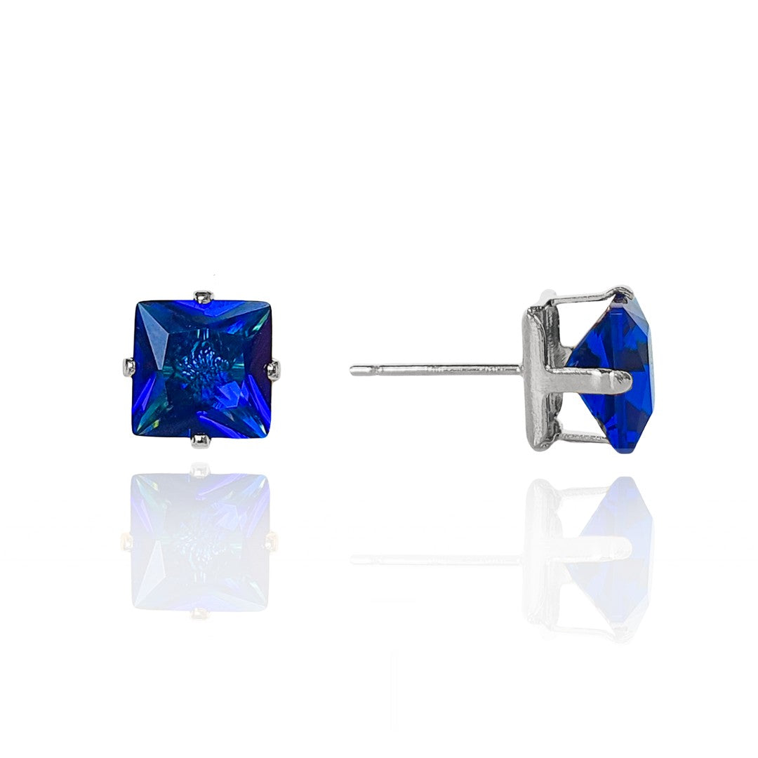 Brinco Pedra Azul Quadrada