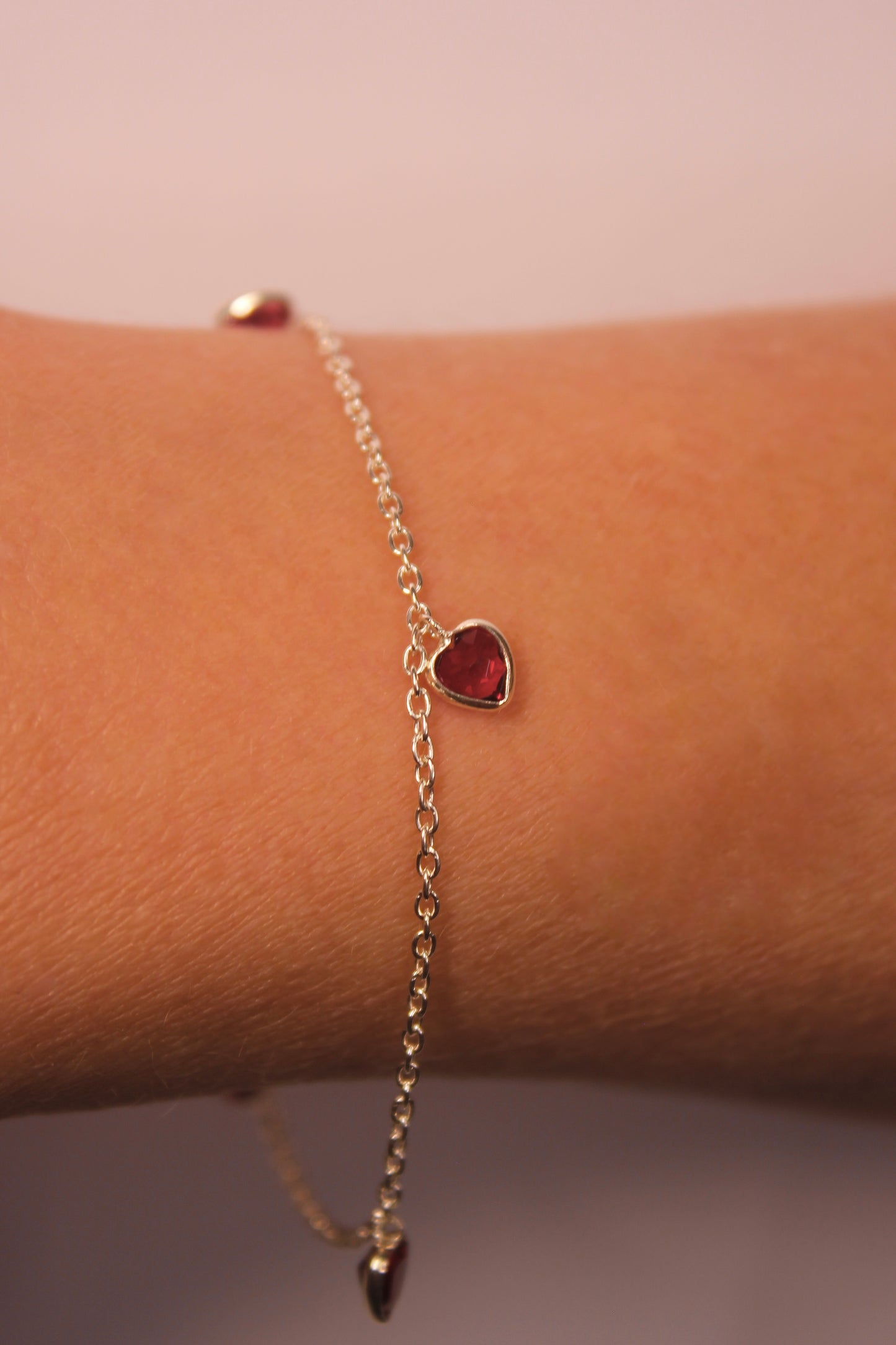 Pulseira Corações Vermelhos em Prata 925