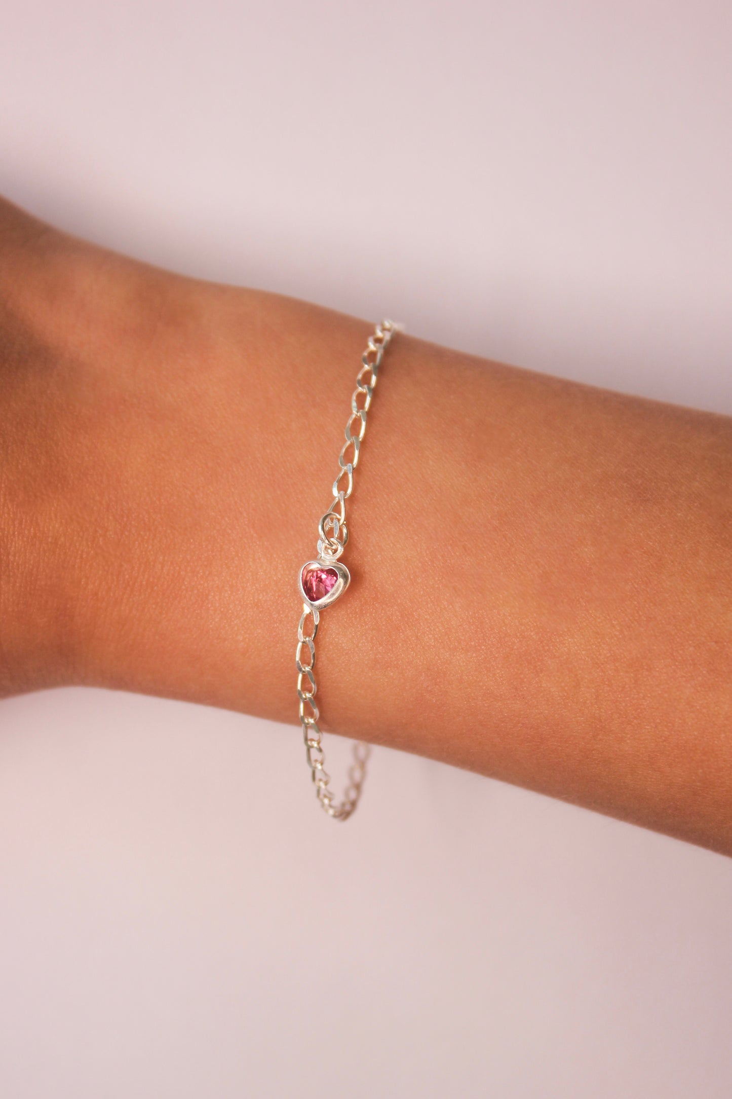 Pulseira Infantil Coração Rosa em Prata 925