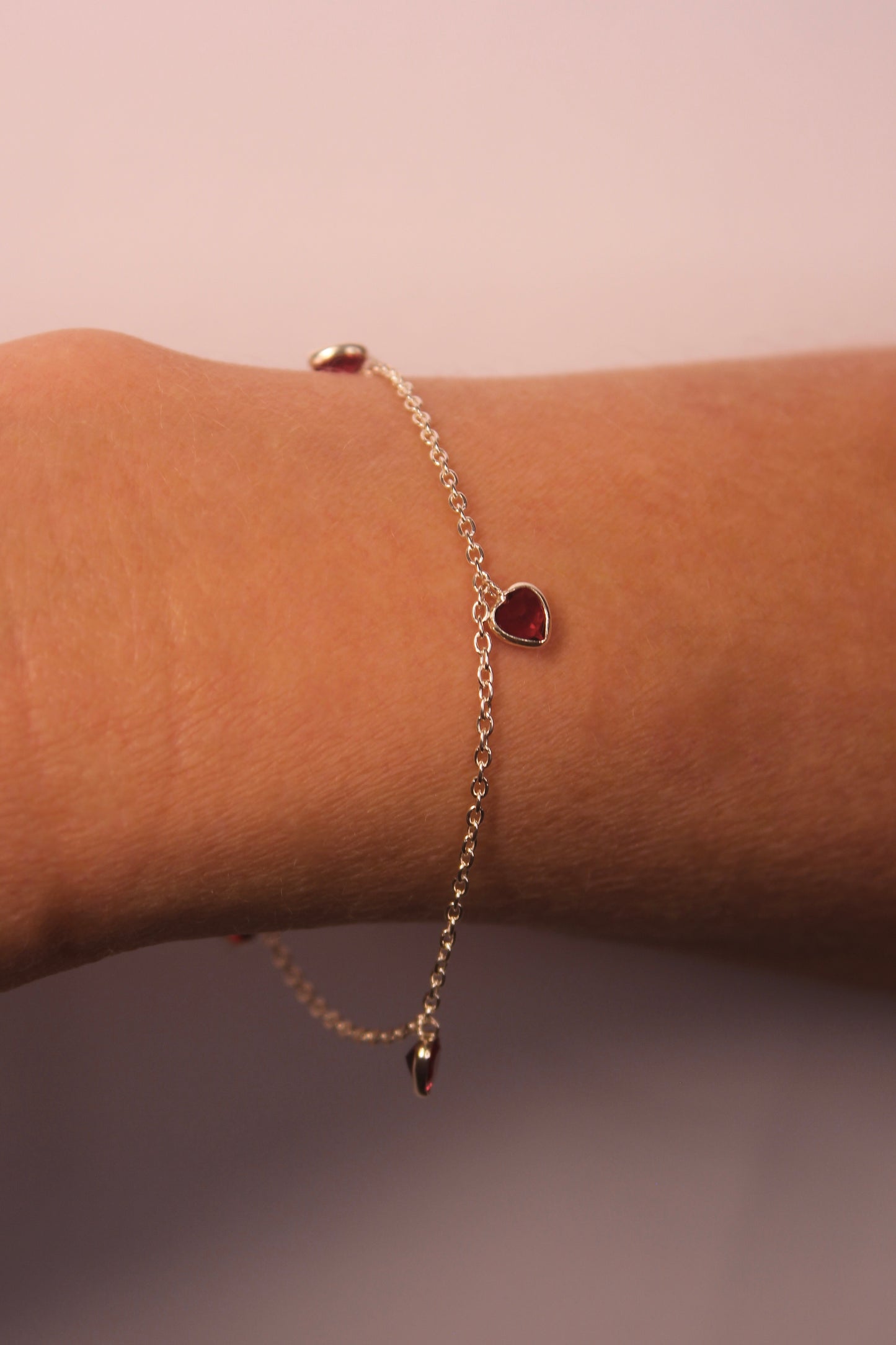 Pulseira Corações Vermelhos em Prata 925