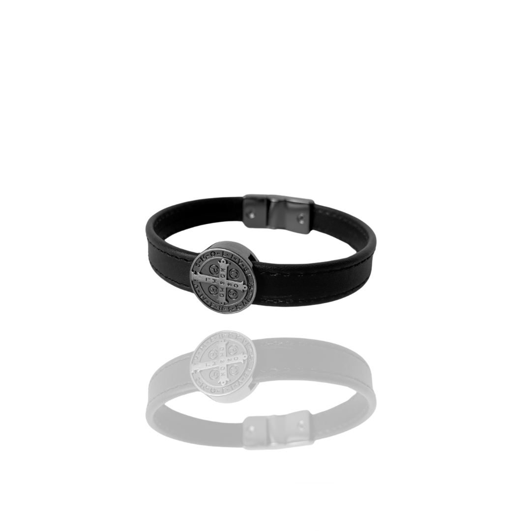 Pulseira de Courino com Medalha de São Jorge e Fecho Magnético
