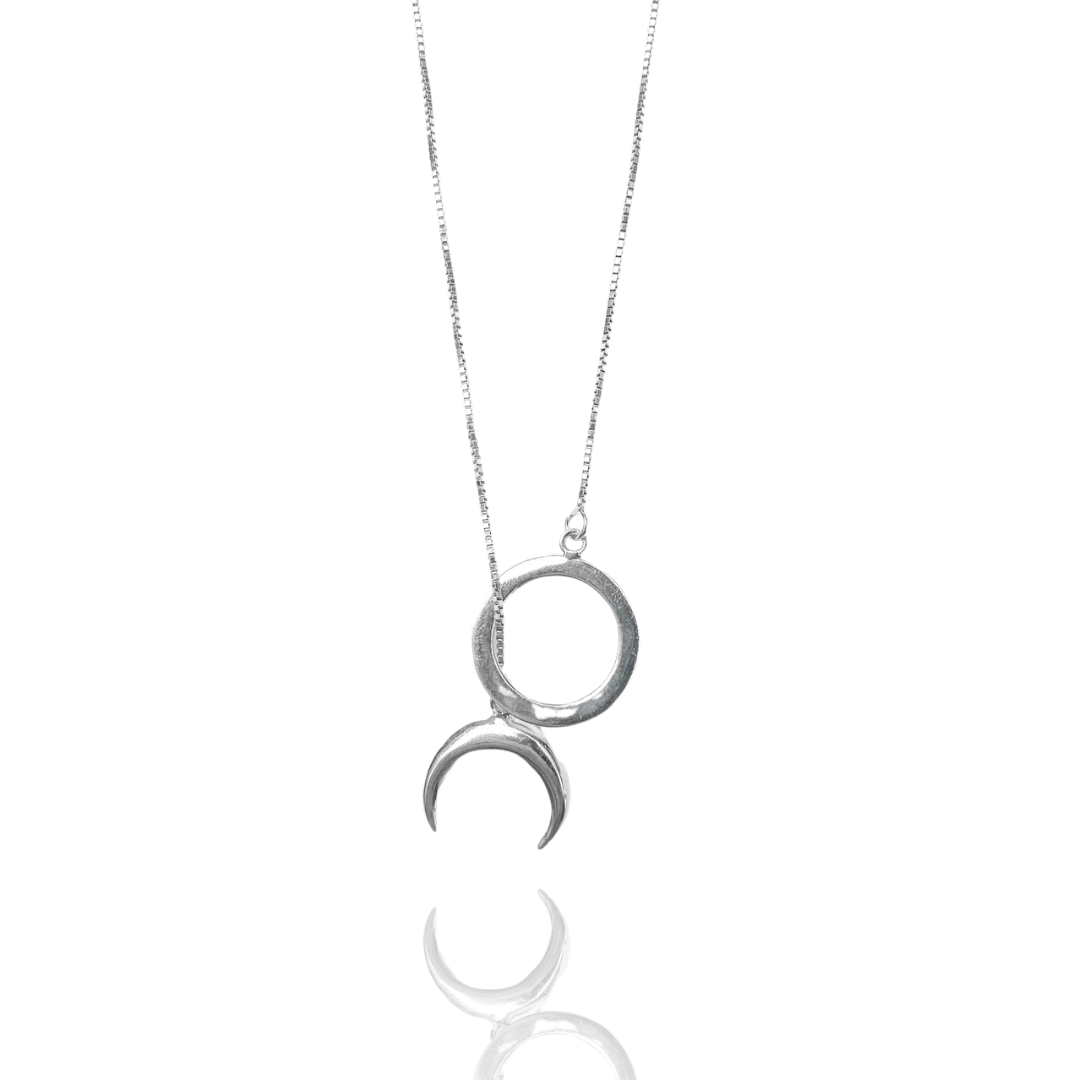 Colar Gravata Circulo & Lua em Prata 925