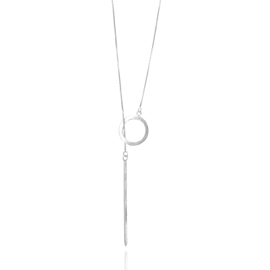 Colar Gravata Circulo & Palito em Prata 925