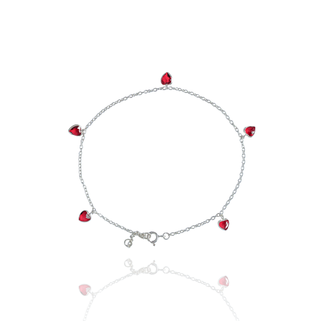 Pulseira Corações Vermelhos em Prata 925